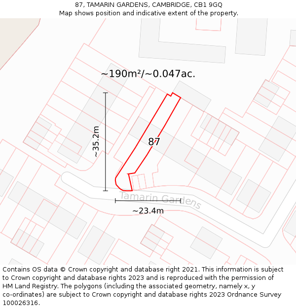 87, TAMARIN GARDENS, CAMBRIDGE, CB1 9GQ: Plot and title map