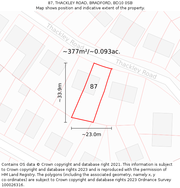 87, THACKLEY ROAD, BRADFORD, BD10 0SB: Plot and title map