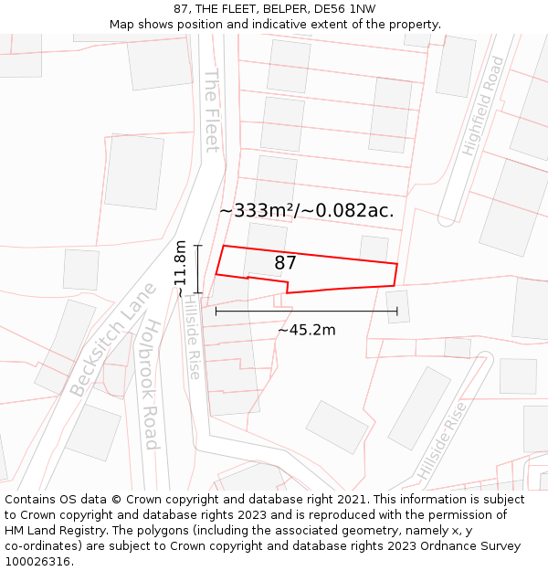 87, THE FLEET, BELPER, DE56 1NW: Plot and title map
