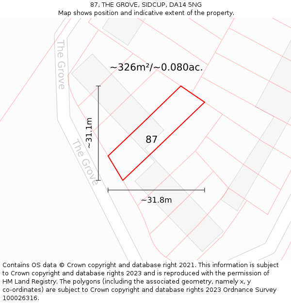 87, THE GROVE, SIDCUP, DA14 5NG: Plot and title map