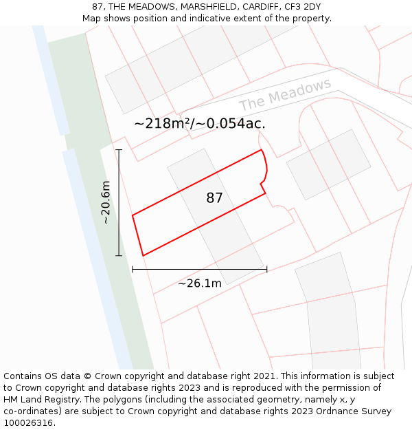87, THE MEADOWS, MARSHFIELD, CARDIFF, CF3 2DY: Plot and title map