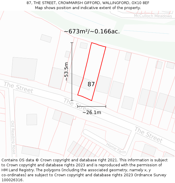 87, THE STREET, CROWMARSH GIFFORD, WALLINGFORD, OX10 8EF: Plot and title map