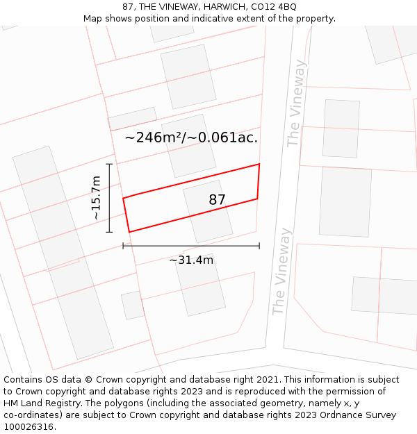 87, THE VINEWAY, HARWICH, CO12 4BQ: Plot and title map