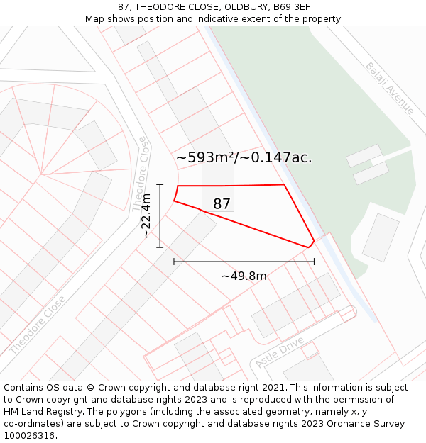 87, THEODORE CLOSE, OLDBURY, B69 3EF: Plot and title map