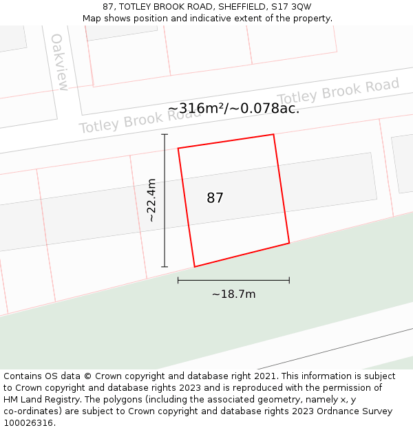87, TOTLEY BROOK ROAD, SHEFFIELD, S17 3QW: Plot and title map