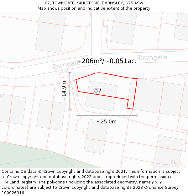 87, TOWNGATE, SILKSTONE, BARNSLEY, S75 4SW: Plot and title map