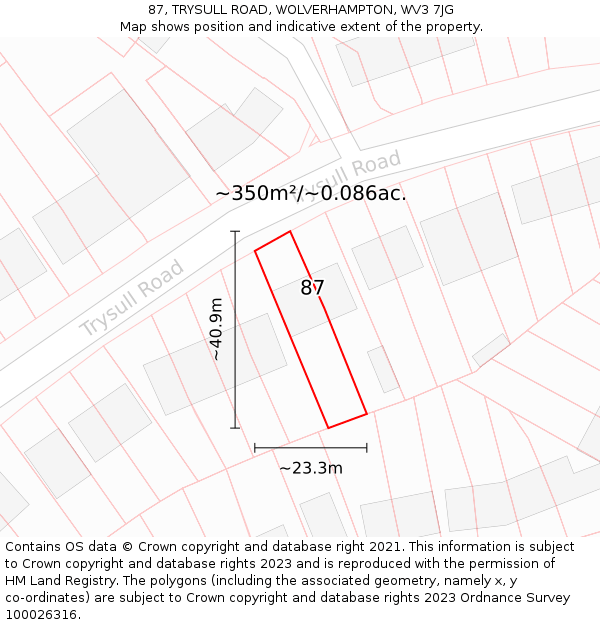 87, TRYSULL ROAD, WOLVERHAMPTON, WV3 7JG: Plot and title map