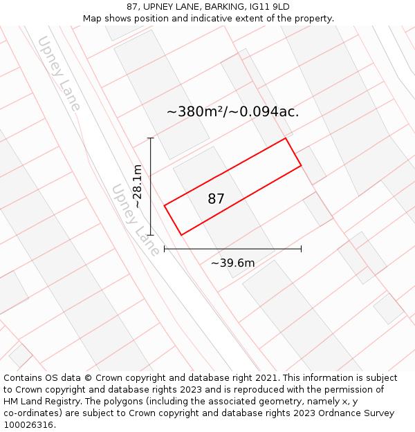 87, UPNEY LANE, BARKING, IG11 9LD: Plot and title map