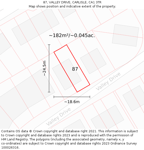 87, VALLEY DRIVE, CARLISLE, CA1 3TR: Plot and title map
