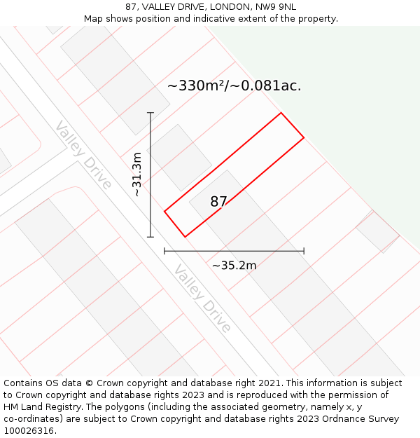 87, VALLEY DRIVE, LONDON, NW9 9NL: Plot and title map