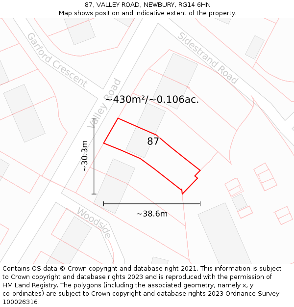 87, VALLEY ROAD, NEWBURY, RG14 6HN: Plot and title map