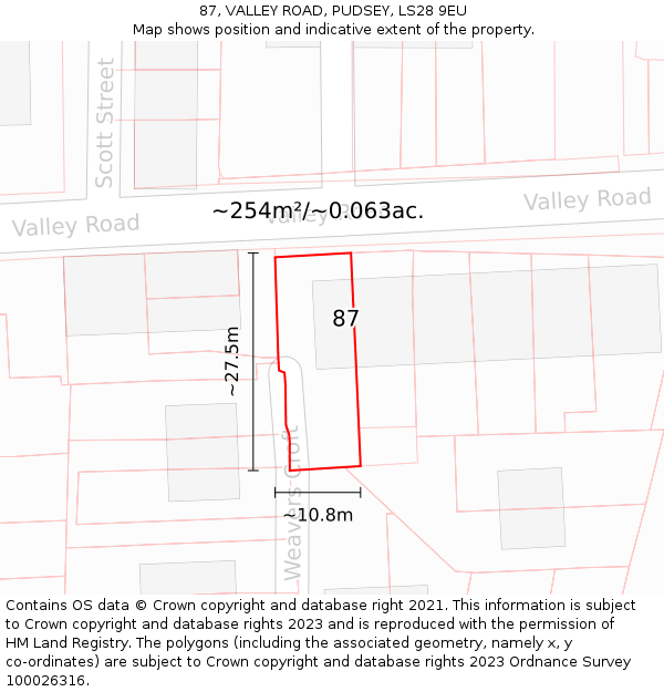 87, VALLEY ROAD, PUDSEY, LS28 9EU: Plot and title map