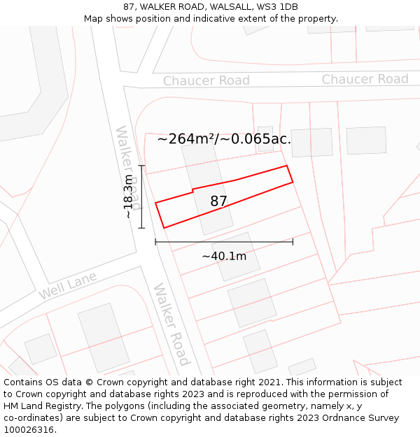 87, WALKER ROAD, WALSALL, WS3 1DB: Plot and title map