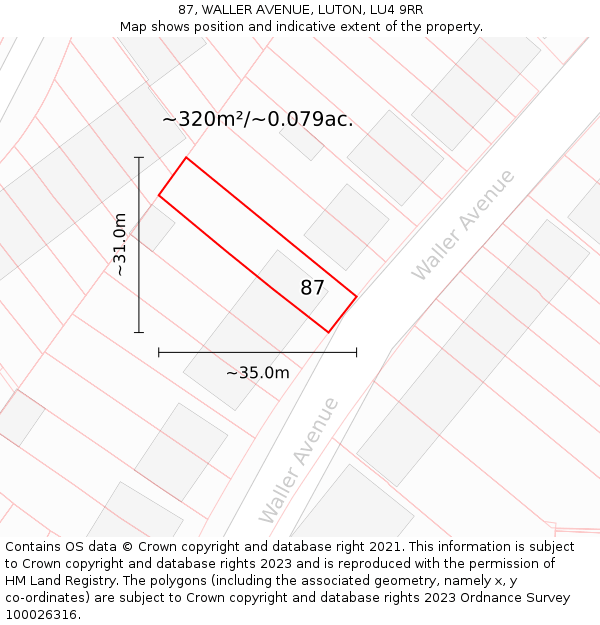 87, WALLER AVENUE, LUTON, LU4 9RR: Plot and title map
