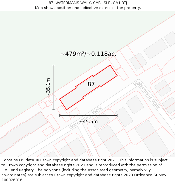 87, WATERMANS WALK, CARLISLE, CA1 3TJ: Plot and title map