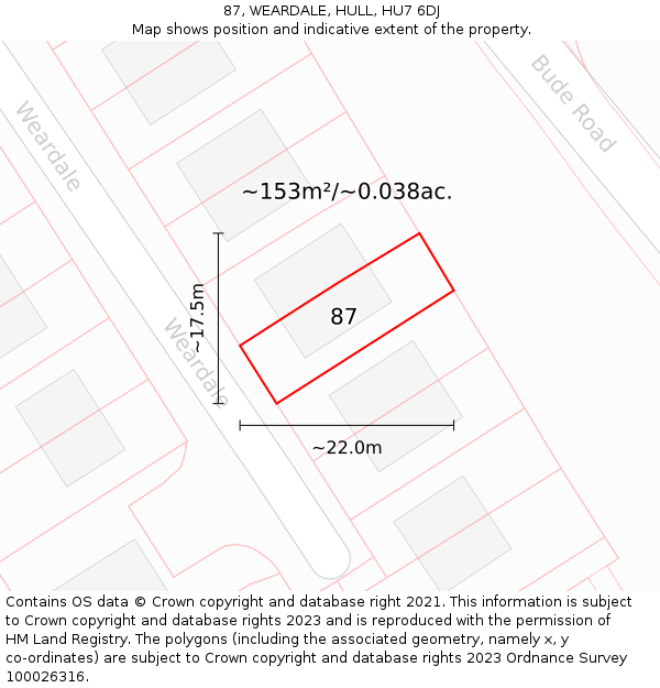 87, WEARDALE, HULL, HU7 6DJ: Plot and title map