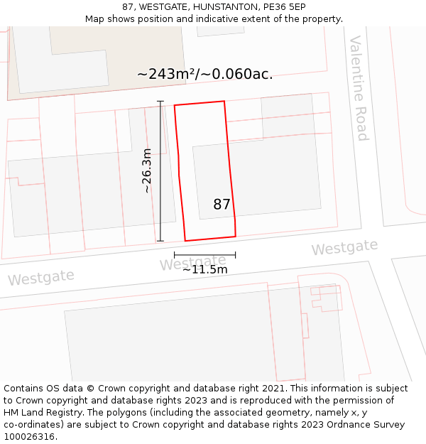 87, WESTGATE, HUNSTANTON, PE36 5EP: Plot and title map
