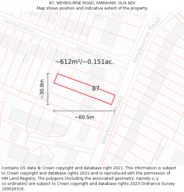 87, WEYBOURNE ROAD, FARNHAM, GU9 9EX: Plot and title map
