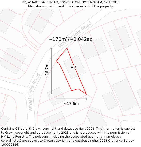 87, WHARFEDALE ROAD, LONG EATON, NOTTINGHAM, NG10 3HE: Plot and title map
