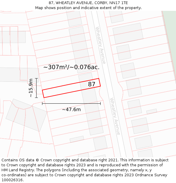 87, WHEATLEY AVENUE, CORBY, NN17 1TE: Plot and title map