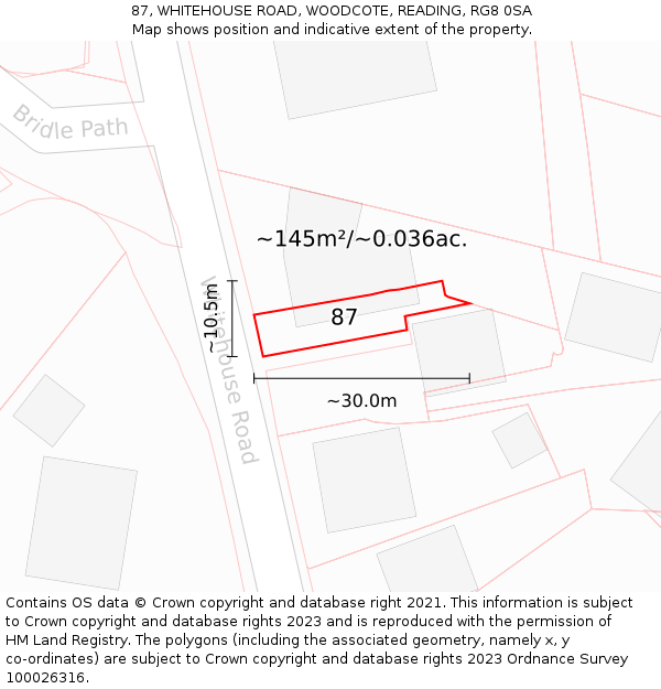 87, WHITEHOUSE ROAD, WOODCOTE, READING, RG8 0SA: Plot and title map