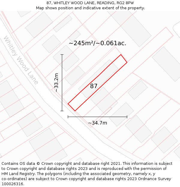 87, WHITLEY WOOD LANE, READING, RG2 8PW: Plot and title map