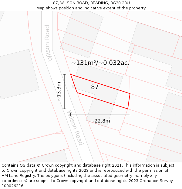 87, WILSON ROAD, READING, RG30 2RU: Plot and title map