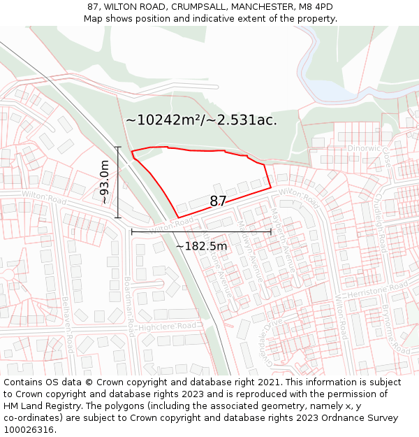 87, WILTON ROAD, CRUMPSALL, MANCHESTER, M8 4PD: Plot and title map