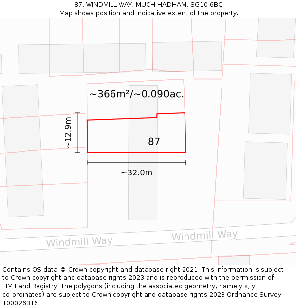 87, WINDMILL WAY, MUCH HADHAM, SG10 6BQ: Plot and title map