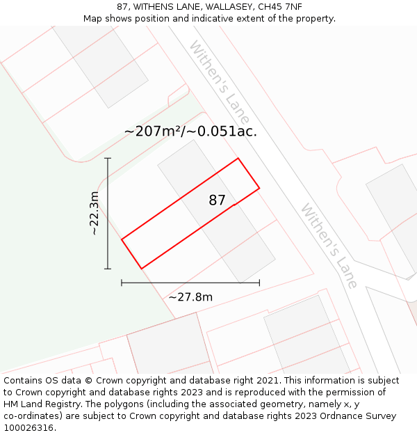 87, WITHENS LANE, WALLASEY, CH45 7NF: Plot and title map