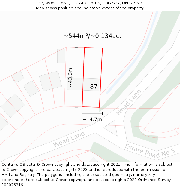 87, WOAD LANE, GREAT COATES, GRIMSBY, DN37 9NB: Plot and title map