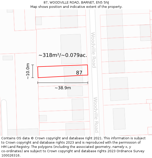 87, WOODVILLE ROAD, BARNET, EN5 5NJ: Plot and title map