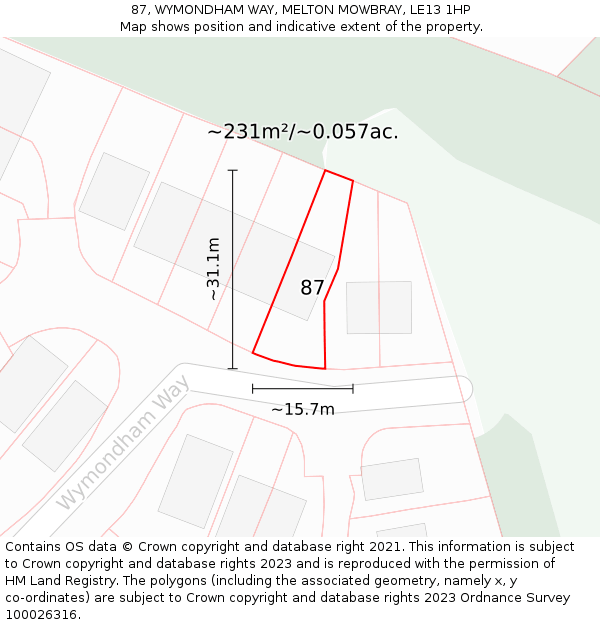 87, WYMONDHAM WAY, MELTON MOWBRAY, LE13 1HP: Plot and title map