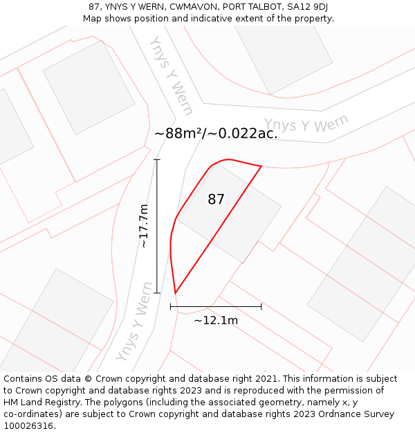 87, YNYS Y WERN, CWMAVON, PORT TALBOT, SA12 9DJ: Plot and title map