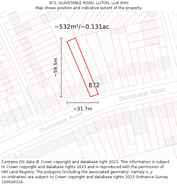 872, DUNSTABLE ROAD, LUTON, LU4 0HH: Plot and title map