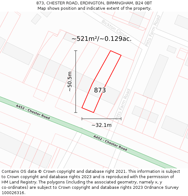 873, CHESTER ROAD, ERDINGTON, BIRMINGHAM, B24 0BT: Plot and title map