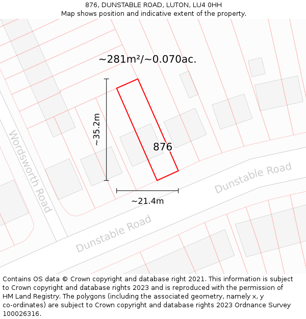 876, DUNSTABLE ROAD, LUTON, LU4 0HH: Plot and title map