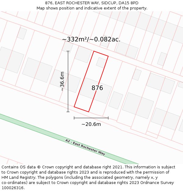 876, EAST ROCHESTER WAY, SIDCUP, DA15 8PD: Plot and title map