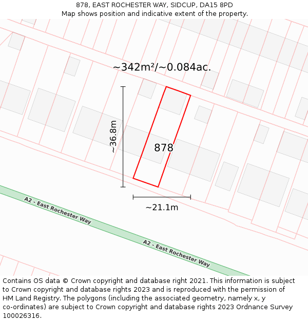878, EAST ROCHESTER WAY, SIDCUP, DA15 8PD: Plot and title map