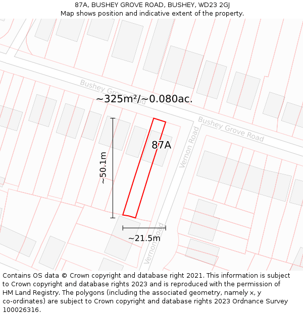87A, BUSHEY GROVE ROAD, BUSHEY, WD23 2GJ: Plot and title map