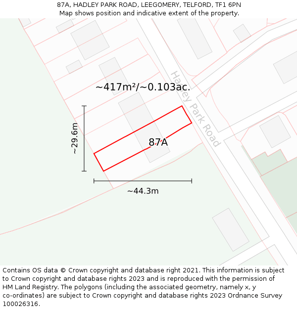 87A, HADLEY PARK ROAD, LEEGOMERY, TELFORD, TF1 6PN: Plot and title map
