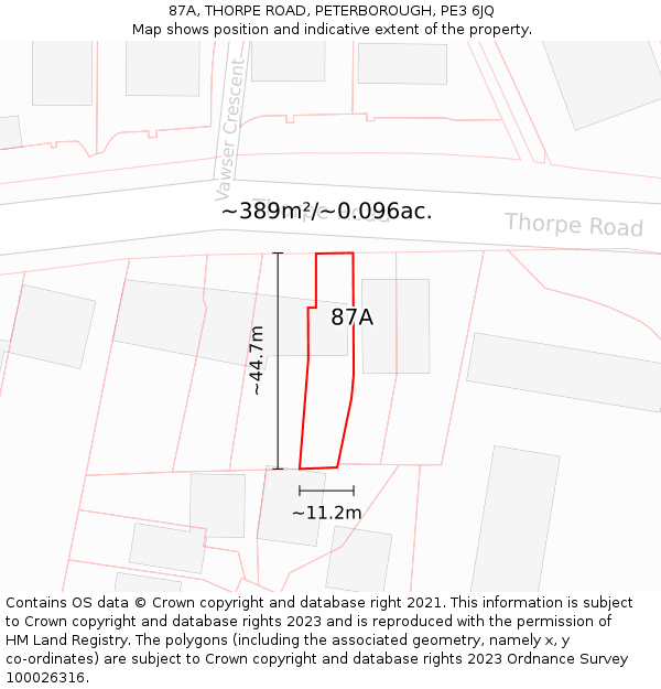87A, THORPE ROAD, PETERBOROUGH, PE3 6JQ: Plot and title map