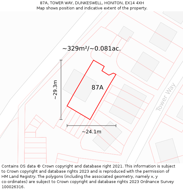 87A, TOWER WAY, DUNKESWELL, HONITON, EX14 4XH: Plot and title map