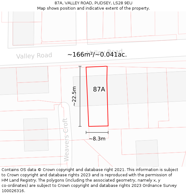 87A, VALLEY ROAD, PUDSEY, LS28 9EU: Plot and title map