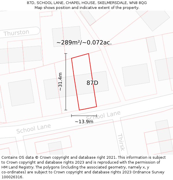 87D, SCHOOL LANE, CHAPEL HOUSE, SKELMERSDALE, WN8 8QG: Plot and title map