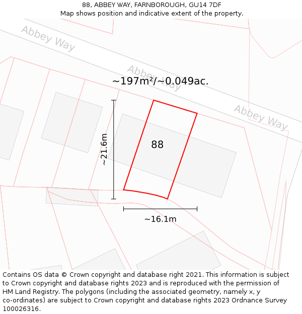 88, ABBEY WAY, FARNBOROUGH, GU14 7DF: Plot and title map