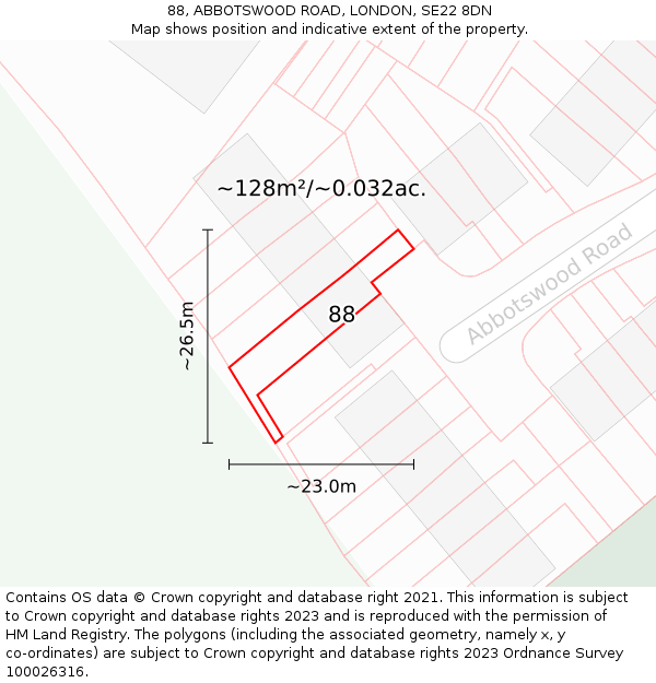88, ABBOTSWOOD ROAD, LONDON, SE22 8DN: Plot and title map