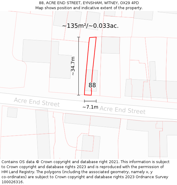 88, ACRE END STREET, EYNSHAM, WITNEY, OX29 4PD: Plot and title map