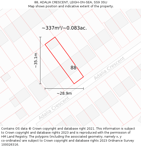 88, ADALIA CRESCENT, LEIGH-ON-SEA, SS9 3SU: Plot and title map