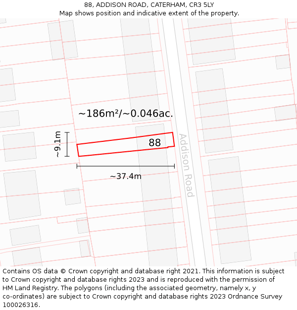 88, ADDISON ROAD, CATERHAM, CR3 5LY: Plot and title map